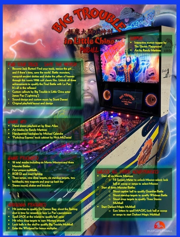 Big Trouble in Little China homebrew pinball info sheet